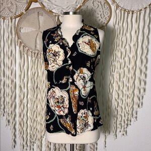 Loco Lindo Sleeveless Rayon Vintage Inspired Buckaroo Western Print Blouse  M